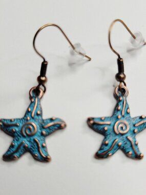 NWT Copper Patina Starfish Charm Earrings, Red Copper Color Hypoallergenic SW